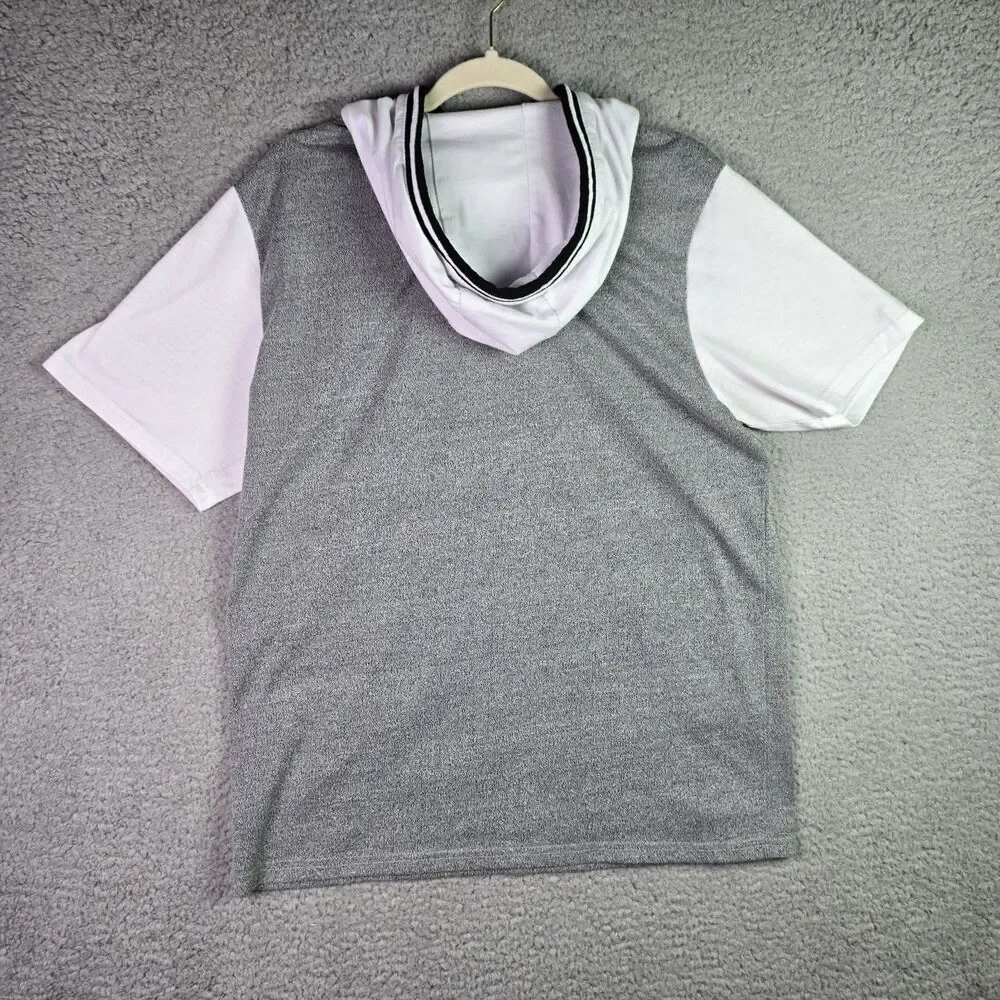 Ecko Unltd Short Sleeve Hoodie Medium Gray White Streetwear Pullover Colorblock